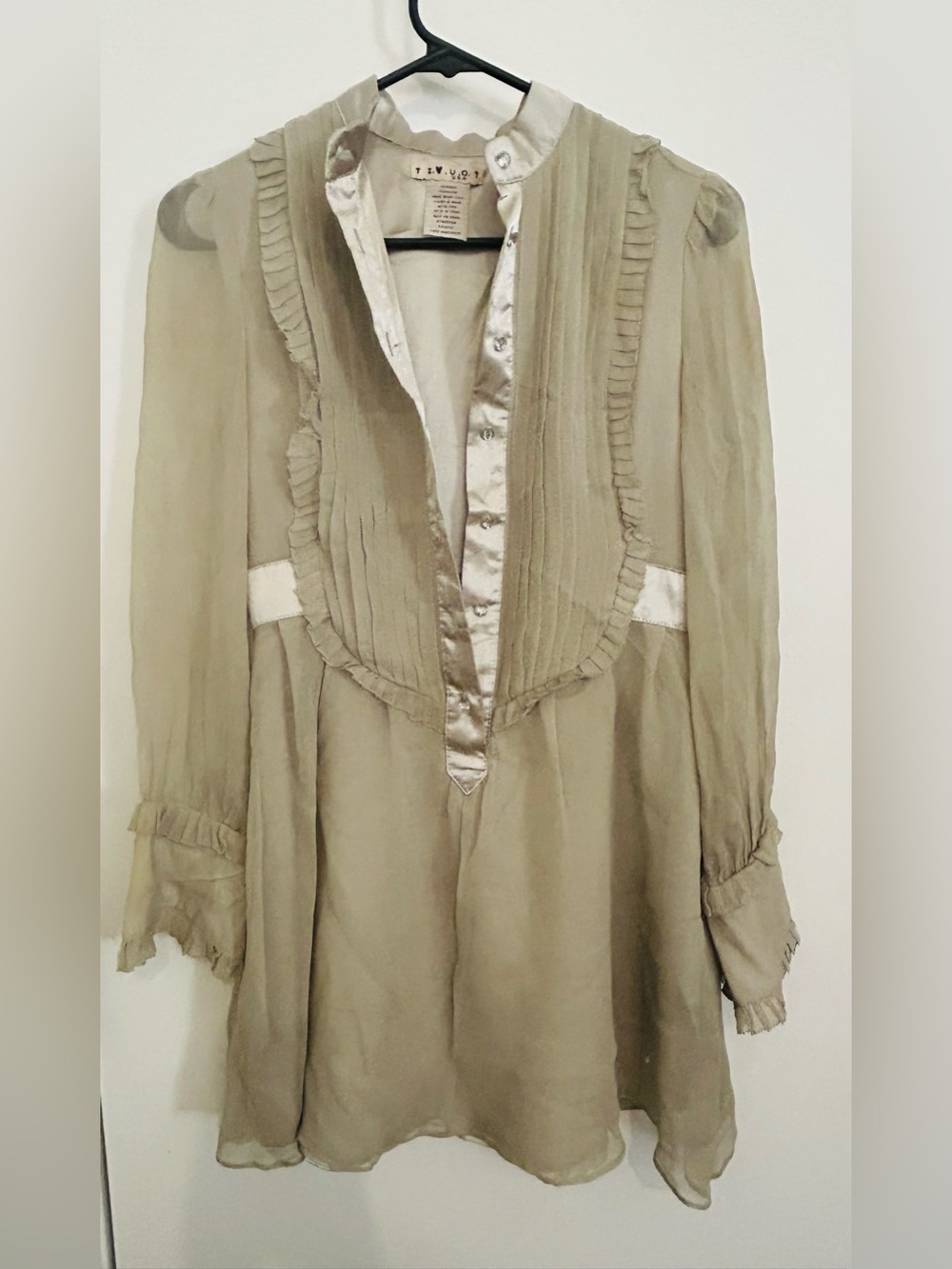 Sage Silk Ruffle Tunic dress